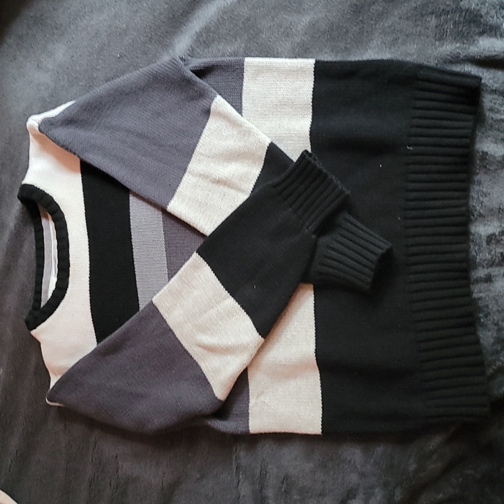 Old Navey Black and Gray Striped Knit Sweater